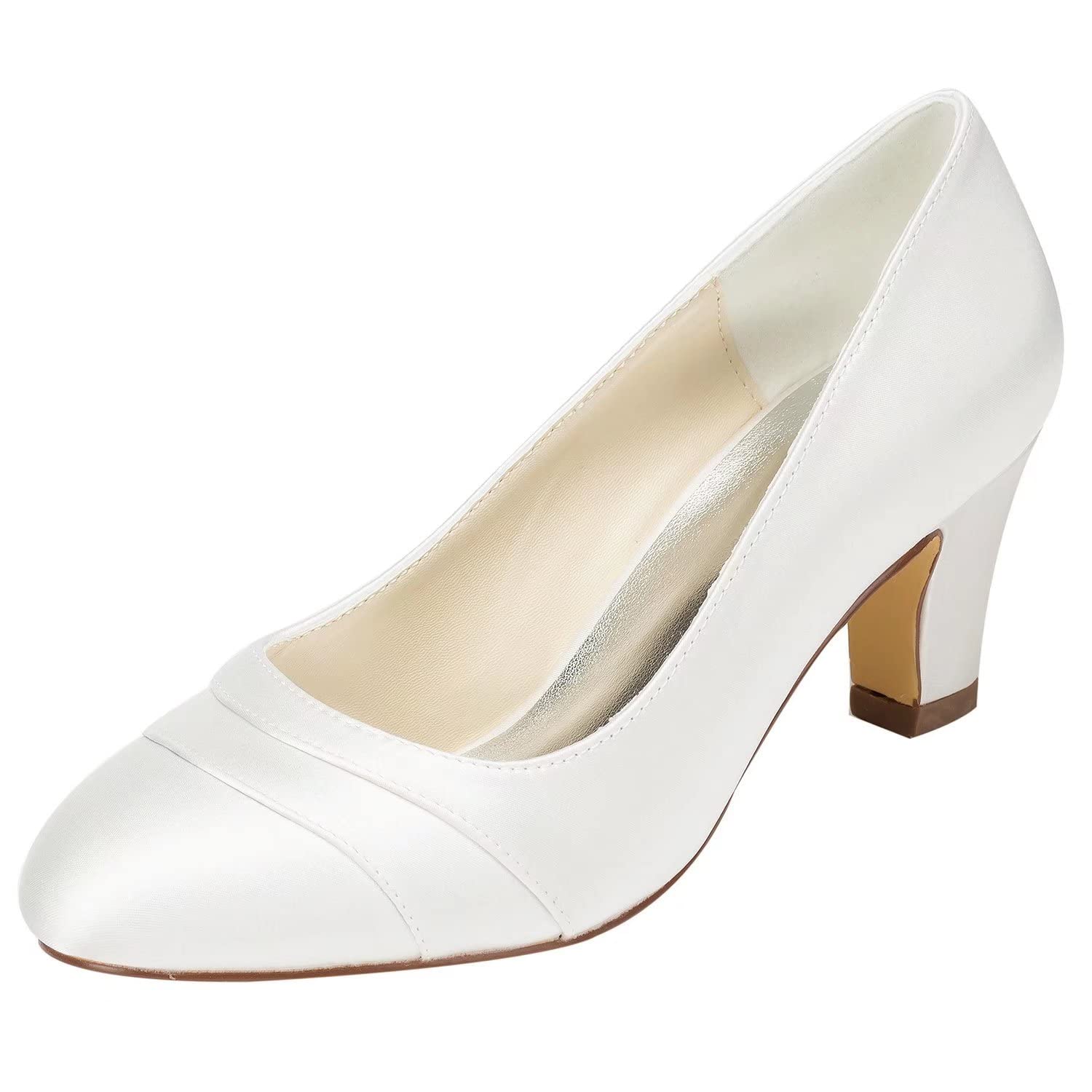 Brautschuhe Damen Satin Chunky Heel geschlossene Zehe