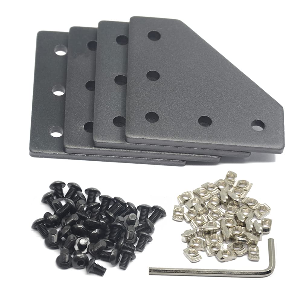 MengQi8Pcs Black L Shape Corner Bracket Outside Joint Board Plate Connector for 6mm Slot 2020 Series Aluminum Extrusion Profile with 40Pcs M5 T-Nuts+40Pcs M5 Screws +1Pcs Wrench