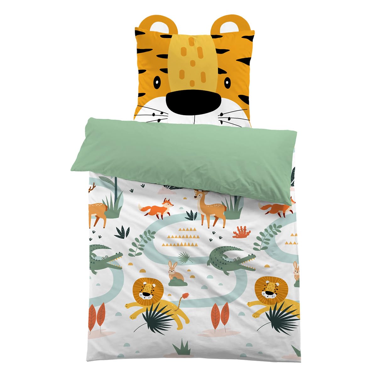 MUSOLEI Biancheria da letto 135 x 200 cm, in microfibra 3D, per bambini, copripiumino con 1 federa 80 x 80 cm, regalo per cameretta dei bambini, letto singolo, leone con orecchie