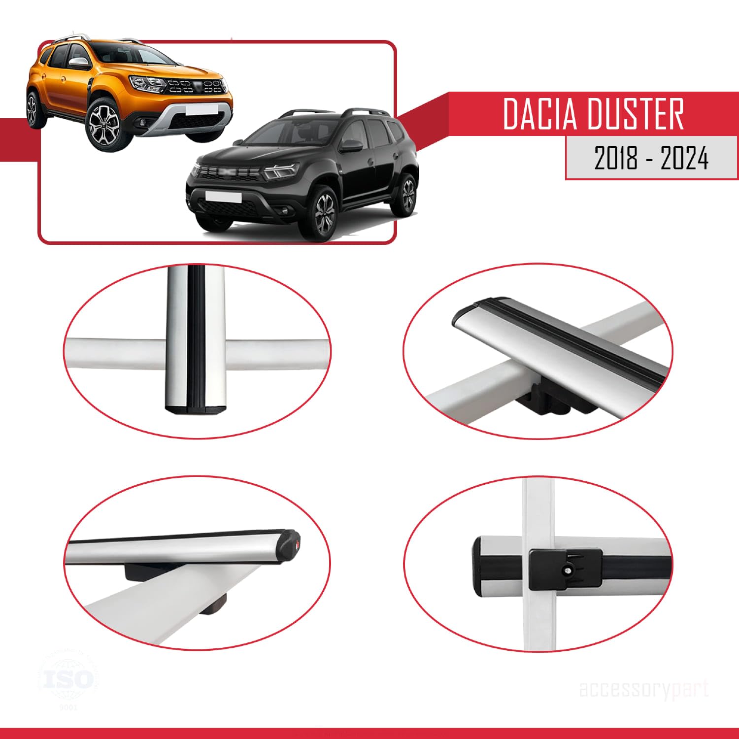 Kompatybilny z Dacia Duster 2 (HM) 2018-2024 BASIC Model Aluminiowy bagażnik dachowy 3 poprzeczki, szary