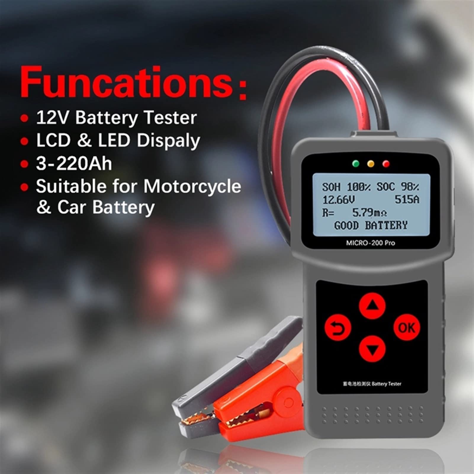 Tester Batteria, 1. 2 V 24V Micro-200 Pro Automobile Digital Battery Tester Battery Analyzer multi-lingua digitale AGM EFB. Gel CCA BCI CA MCA JIS DIN IEC