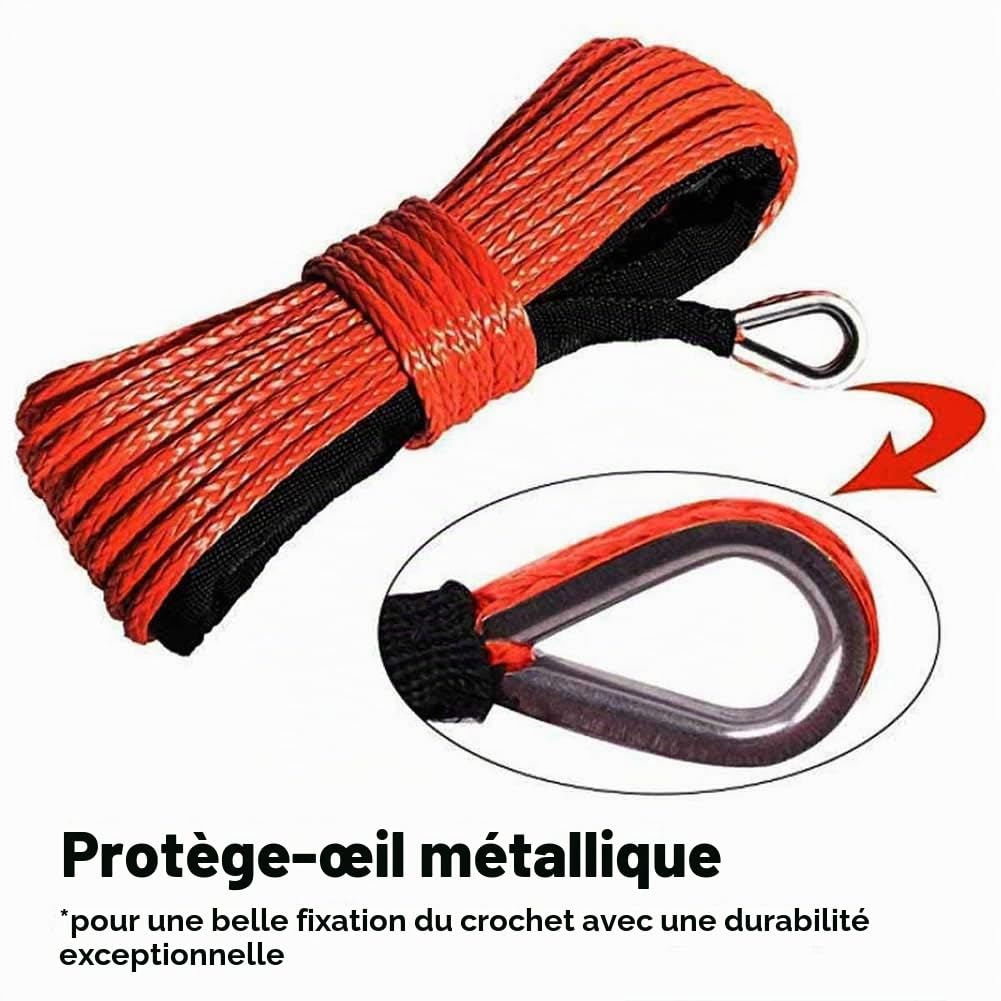 Faderr Corde de treuil synthétique de 6 mm x 15 m avec gaine pour ATV, UTV, SUV, camion, bateau - Rouge, Bleu, Gris - Polyéthylène à poids moléculaire ultra élevé - 3492,7 kg