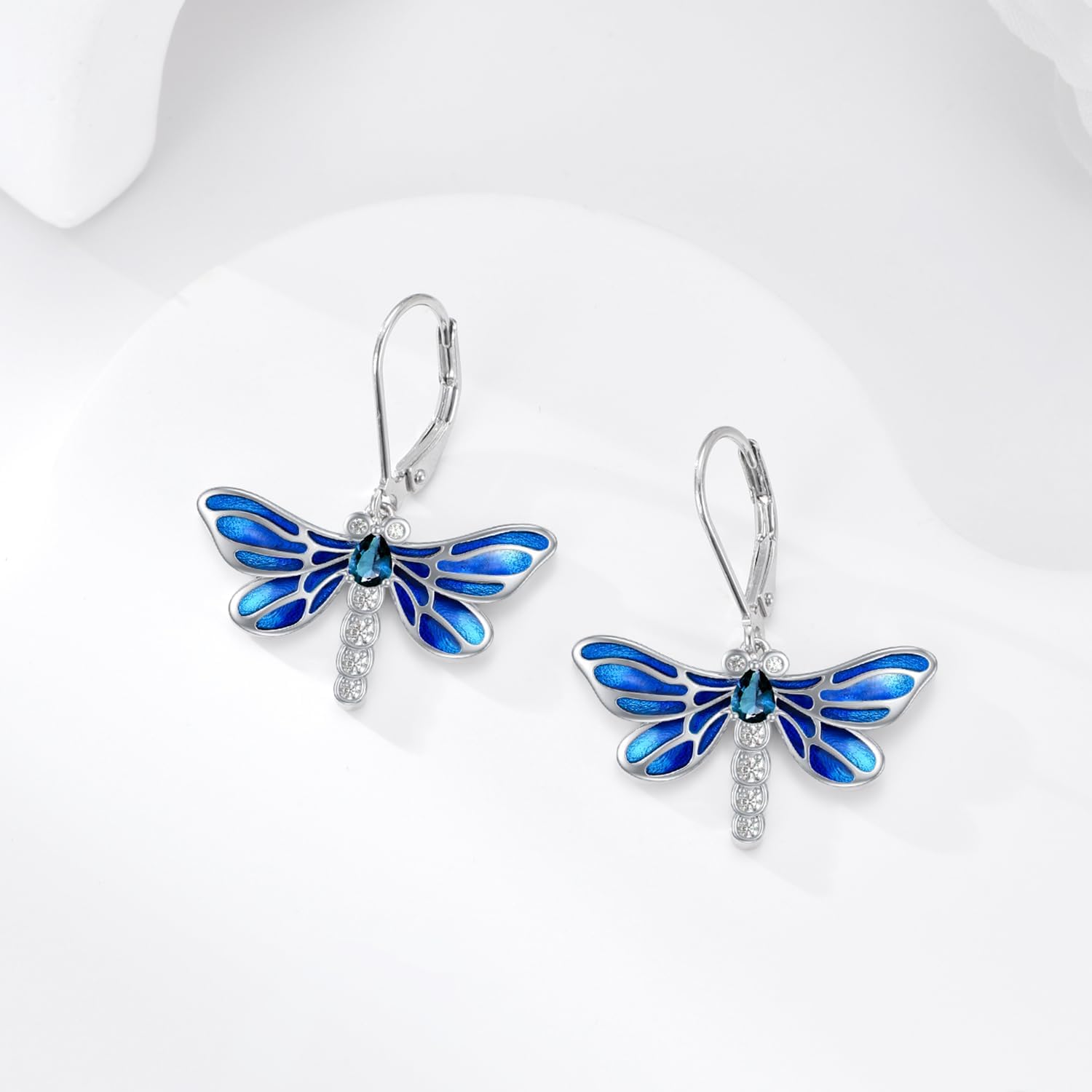 Dragonfly Earrings for Women 925 Sterling Silver Gemstone with Dragonfly Leverback Drop Dangle Earrings - Image 3