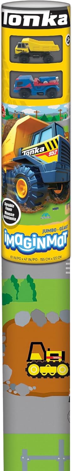 Imaginmat: Jumbo - Tonka - Floor Playmat & 2 Toy Cars, 47 x 61, 2 Character Vehicles, Durable EVA Foam Mat, Portable Design, Licensed, Kids Ages 3+