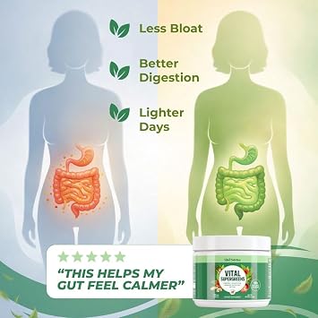 Vital Greens Superfood Powder New Formula with 40+ Superfoods Daily Green Drink Powder w/Probiotics Supergreens for Energy, Gut Health, Digestion Support, Plant-Based, Vegan Superfoods