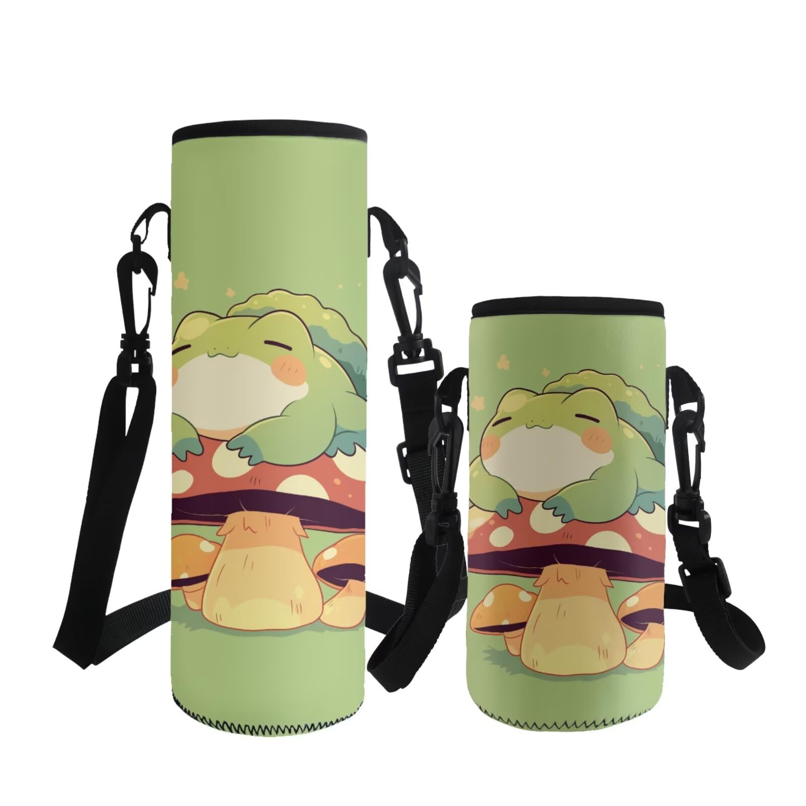 ASQVTIFE Cute Frog Water Bottle Carrier Bag for Boys Girls Kindergarten Elementary Neoprene Insulated Mushroom Water Bottle Carrier Bag with Strap for Camping Outdoor Steel/Glass/Plastic Bottles S — image 1