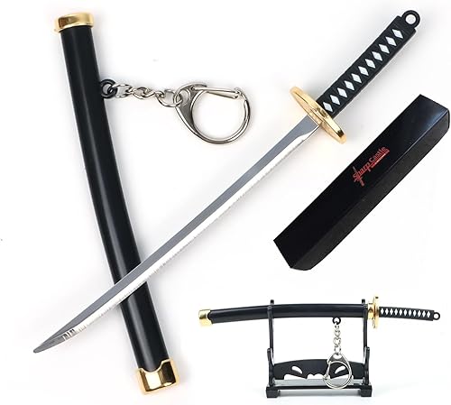 SHARP CASTLE Mini katana japonesa, cuchillo de acero inoxidable ultra afilado de 5.7 pulgadas con vaina, llavero Katana de anime, cortador de