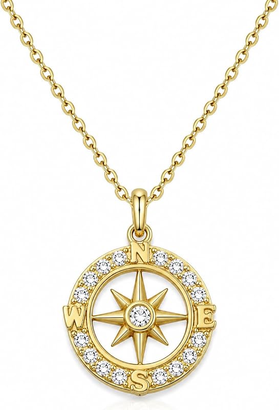 Bolenvi Compass Necklace, Gold Compass Pendant Necklace for Women & Men, Travel Jewelry Graduation Gift, Adjustable Chain
