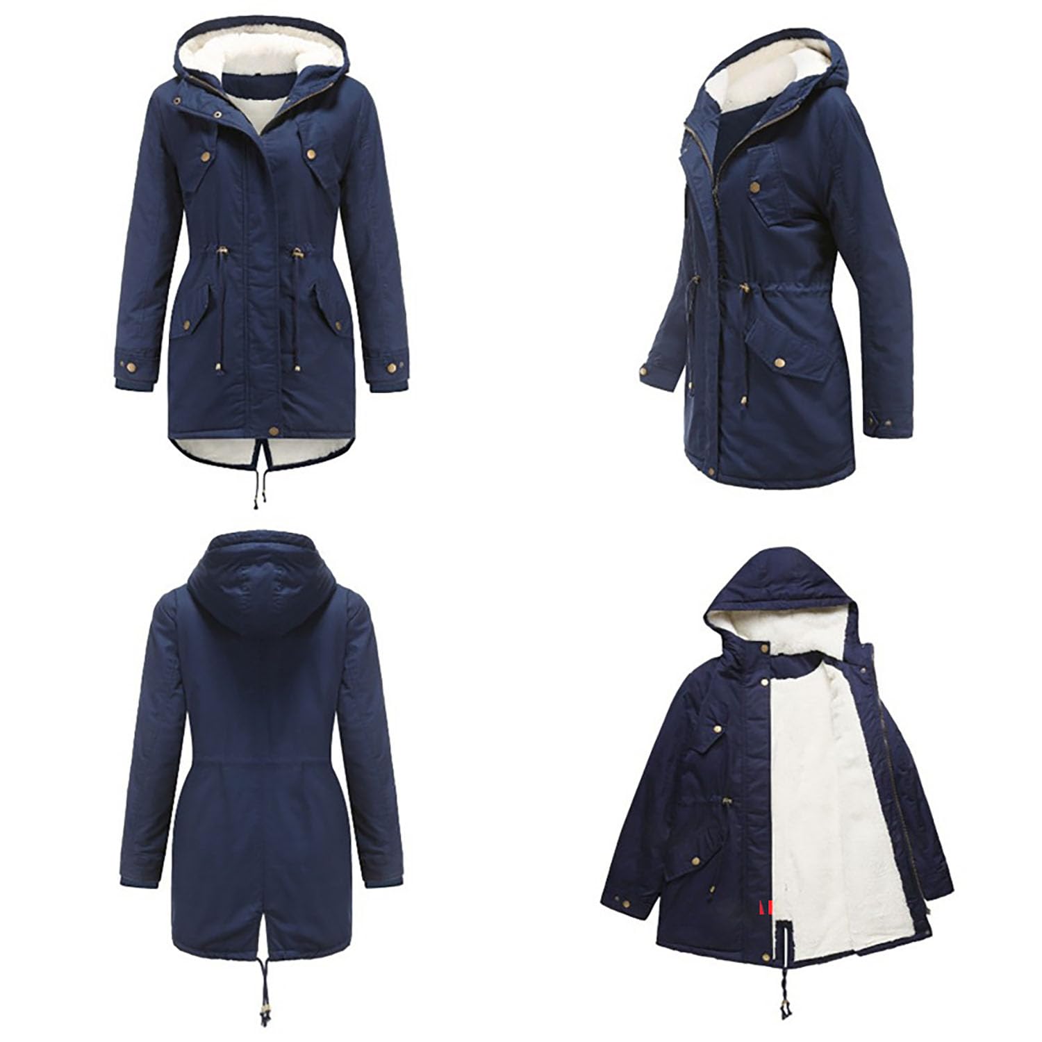 Damen Parka Mantel mit Kapuze Gepolsterte Baumwolljacke Damen Solide Fleece Gefüttert Warme Oberbekleidung für Radfahren, Wandern, Angeln, Bergsteigen,Blue,XL(Bust:124cm)