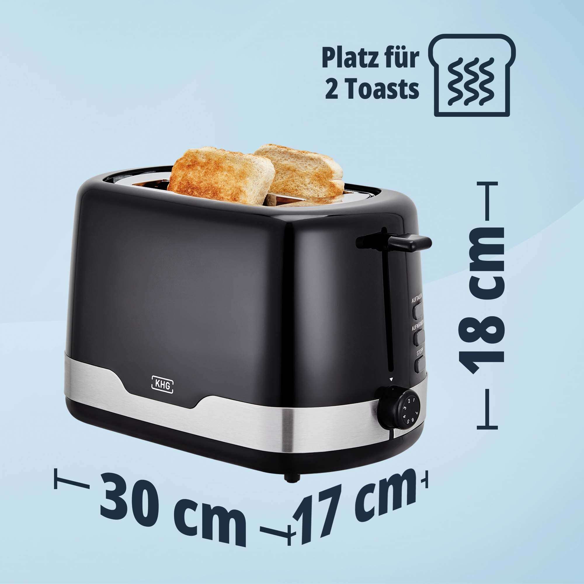 KHG Wasserkocher und Toaster Set 2-teilig 2200 850 Watt 1,7 Liter 2 Scheiben Toast Küchenset Schwarz