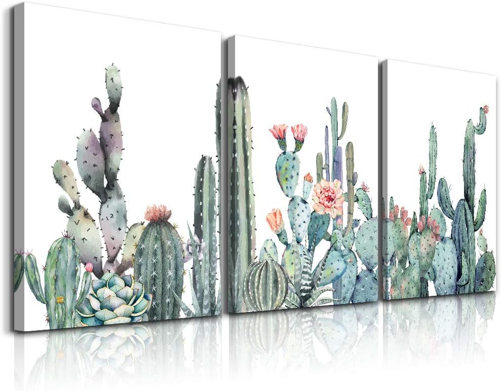Canvas Wall Art for bedroom living room Canvas Prints Artwork bathroom Wall Decor Green plants Succulent cactus flower painting 12" x 16" 3 Pieces modern Framed Ready to hang Office Home Decorations