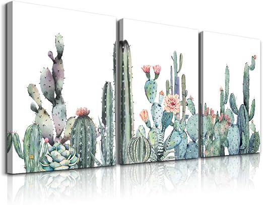Canvas Wall Art for bedroom living room Canvas Prints Artwork bathroom Wall Decor Green plants Succulent cactus flower painting 12" x 16" 3 Pieces modern Framed Ready to hang Office Home Decorations