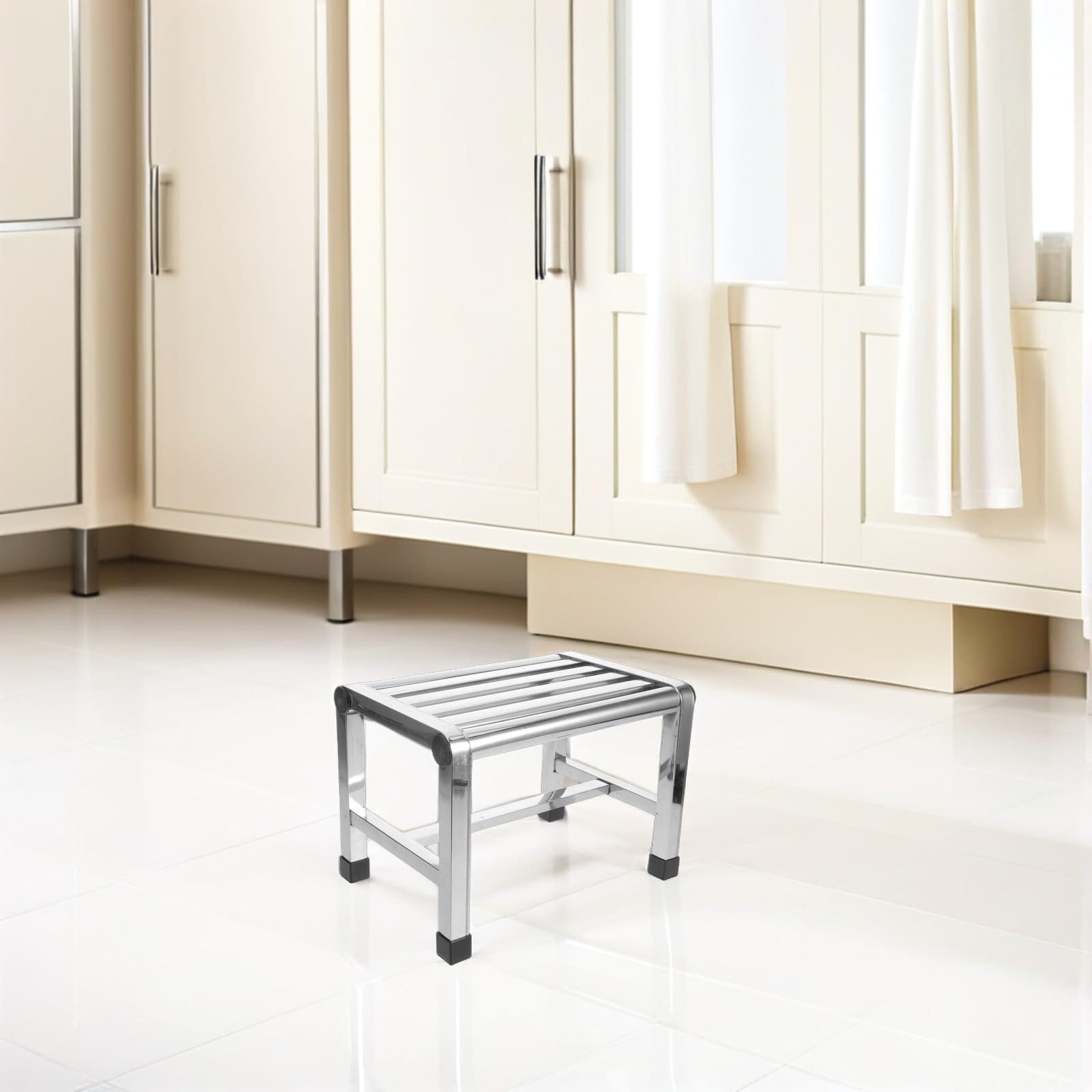 Lurrose Sgabello da doccia in acciaio inox, panca bassa impermeabile per il | Panca da doccia, struttura robusta, impermeabile per ambienti umidi, ideale per il bagno o la cucina.