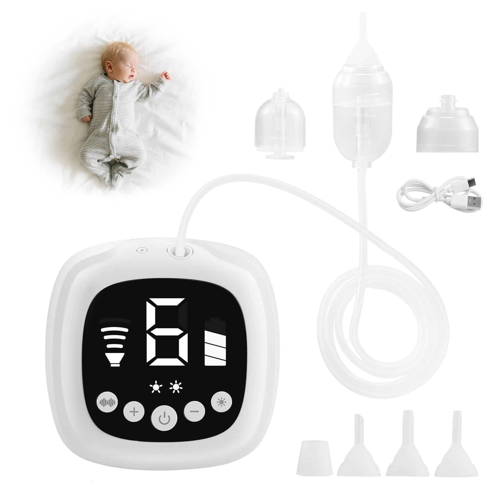 Aspiratore Nasale Elettrico Per Neonati - 3 Punte Silicone, Luci E Musica, Ricaricabile USB-C - Foto 10