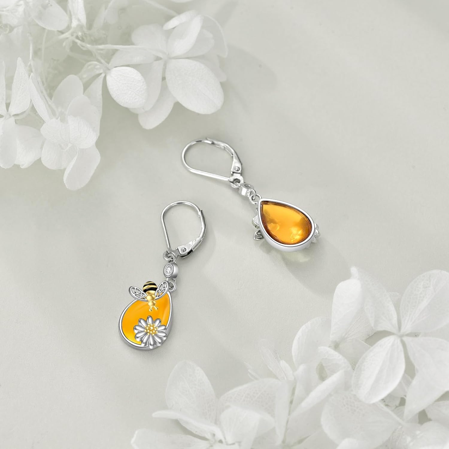 Moonstone/Turquoise/Amber/Phoenix Teardrop Earrings Sterling Silver Dangle Drop Jewelry Gifts for Women - Image 2