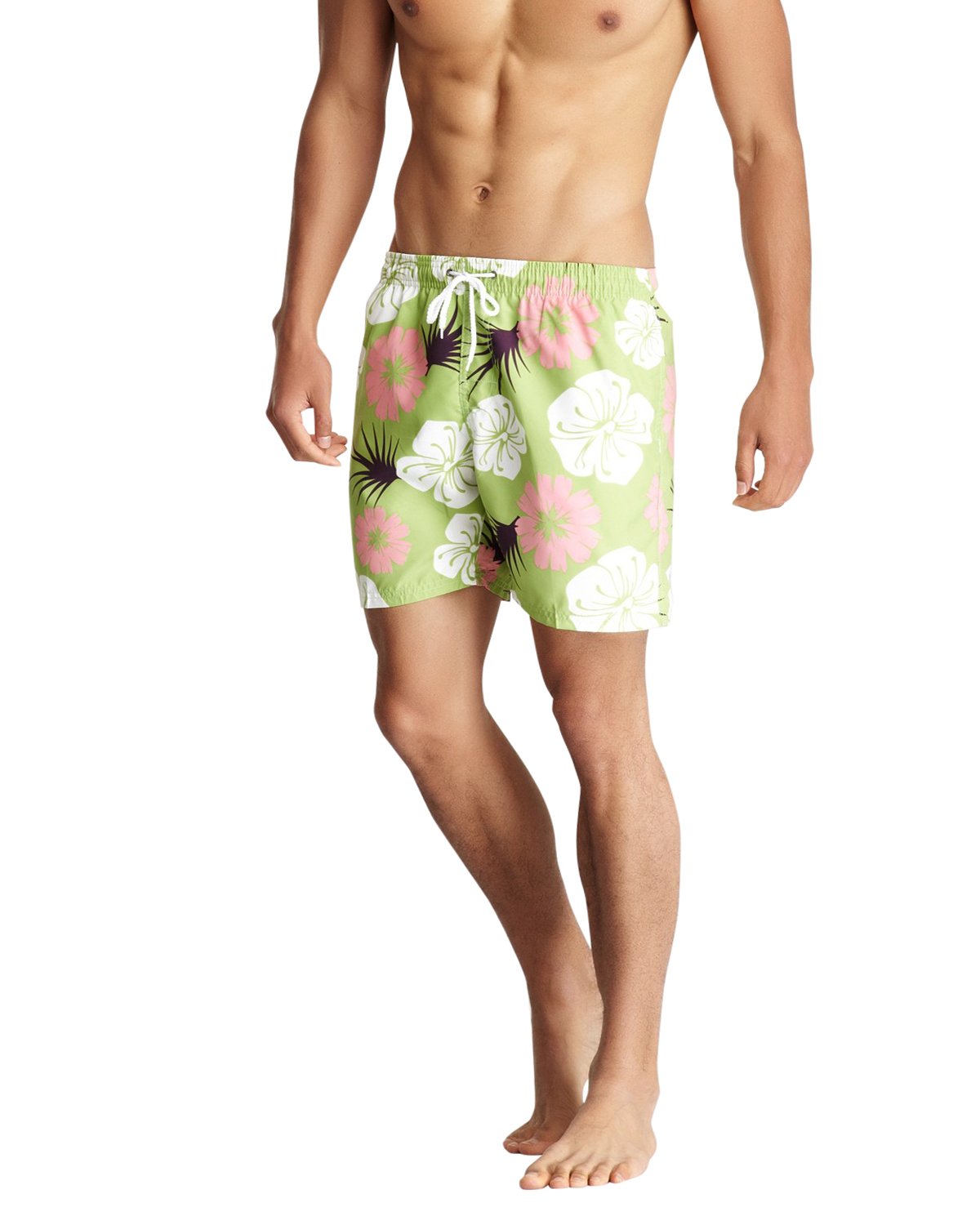 Bottoms OutMen's Swim Shorts Trunks - Green/Flower - Large