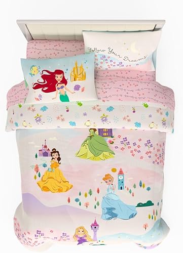 Franco Disney Princess - Juego de sábanas y edredón súper suaves y acogedores para niños, tamaño matrimonial (producto 100% con licencia oficial)