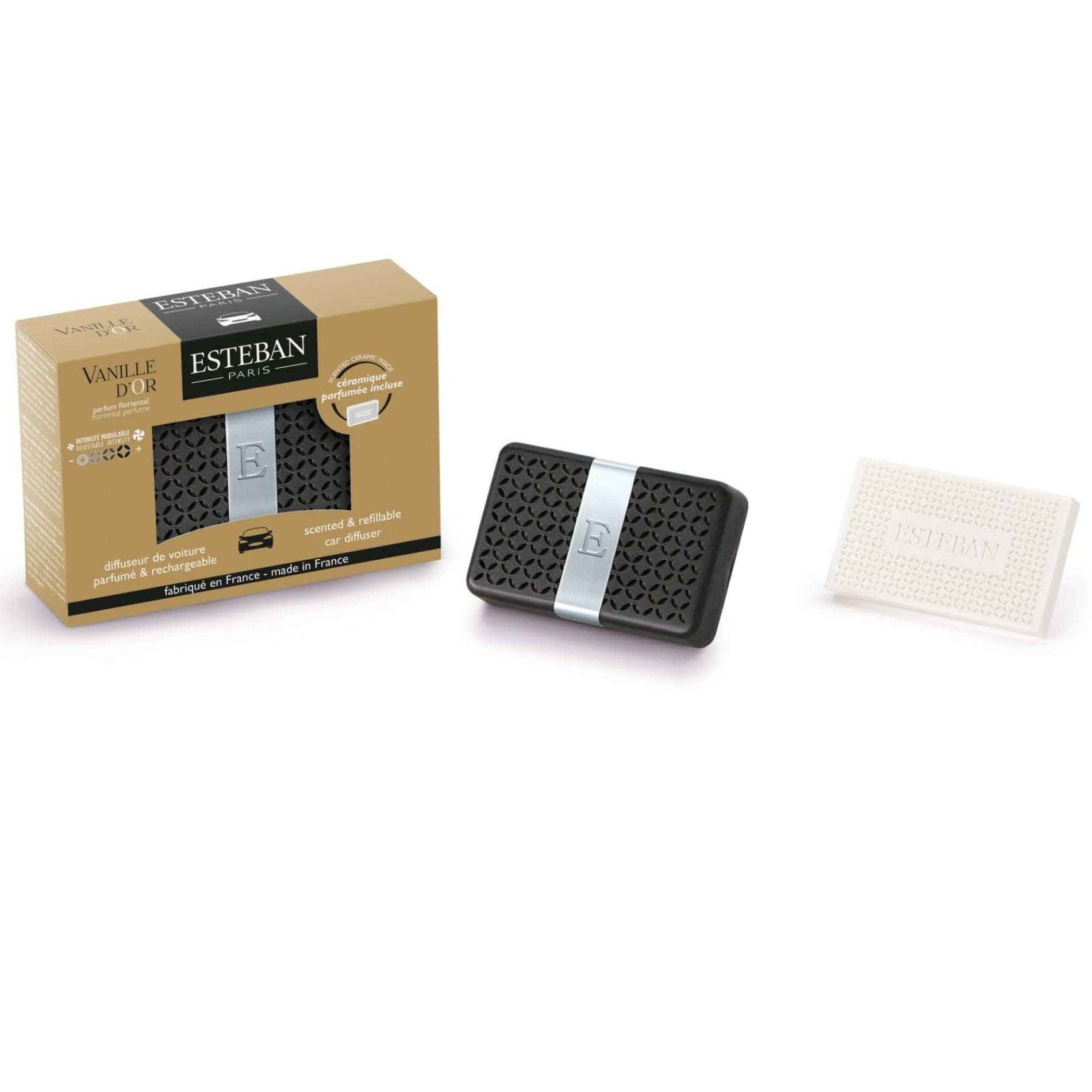 ESTEBAN Diffuseur de Voiture Rechargeable Parfum Vanille d'Or