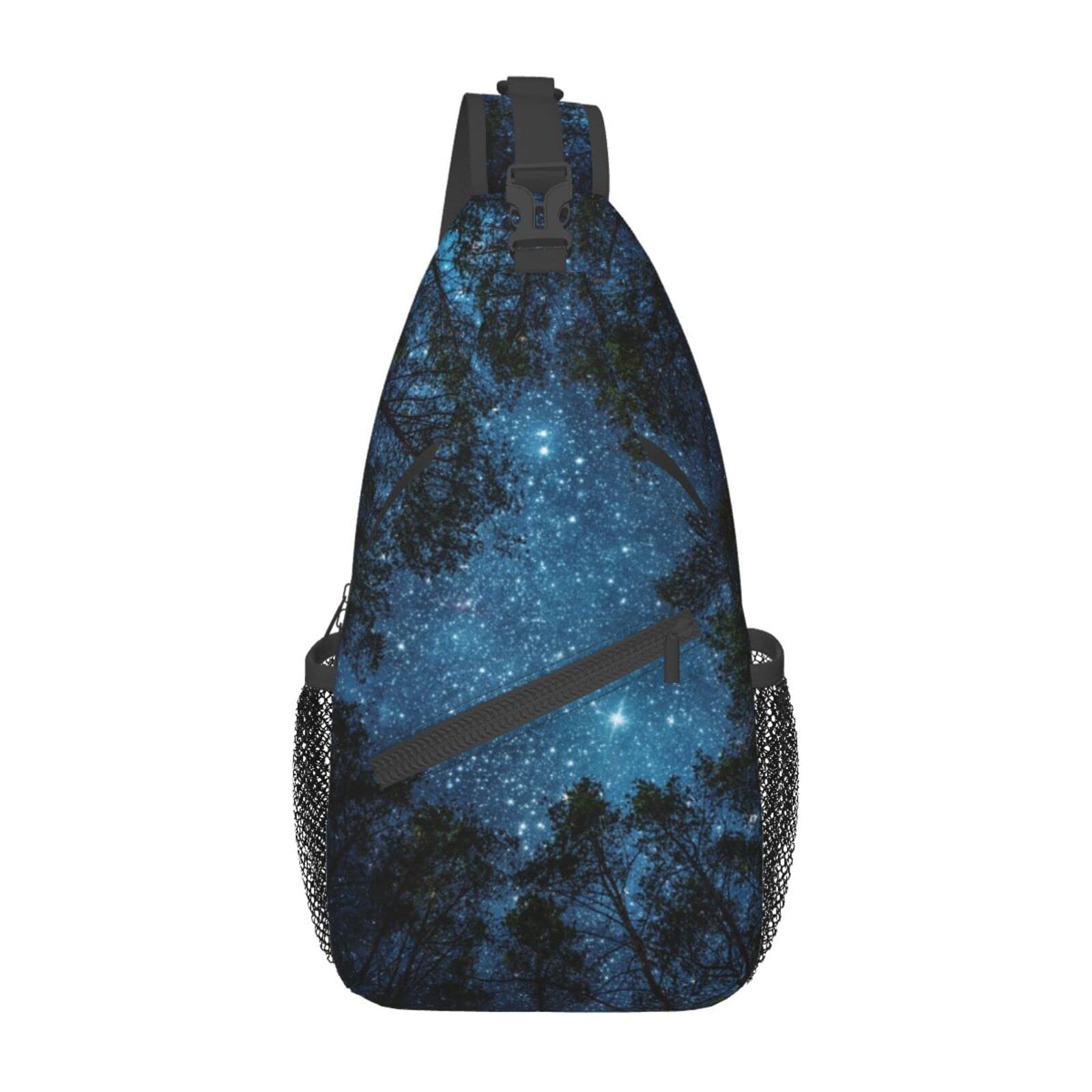 COFEIYISI Forest Galaxy Sling Bag Crossbody Backpack for Men Women Night Sky Milky Way Tree Forest with Starry Chest Bag Adjustable Casual Shoulder