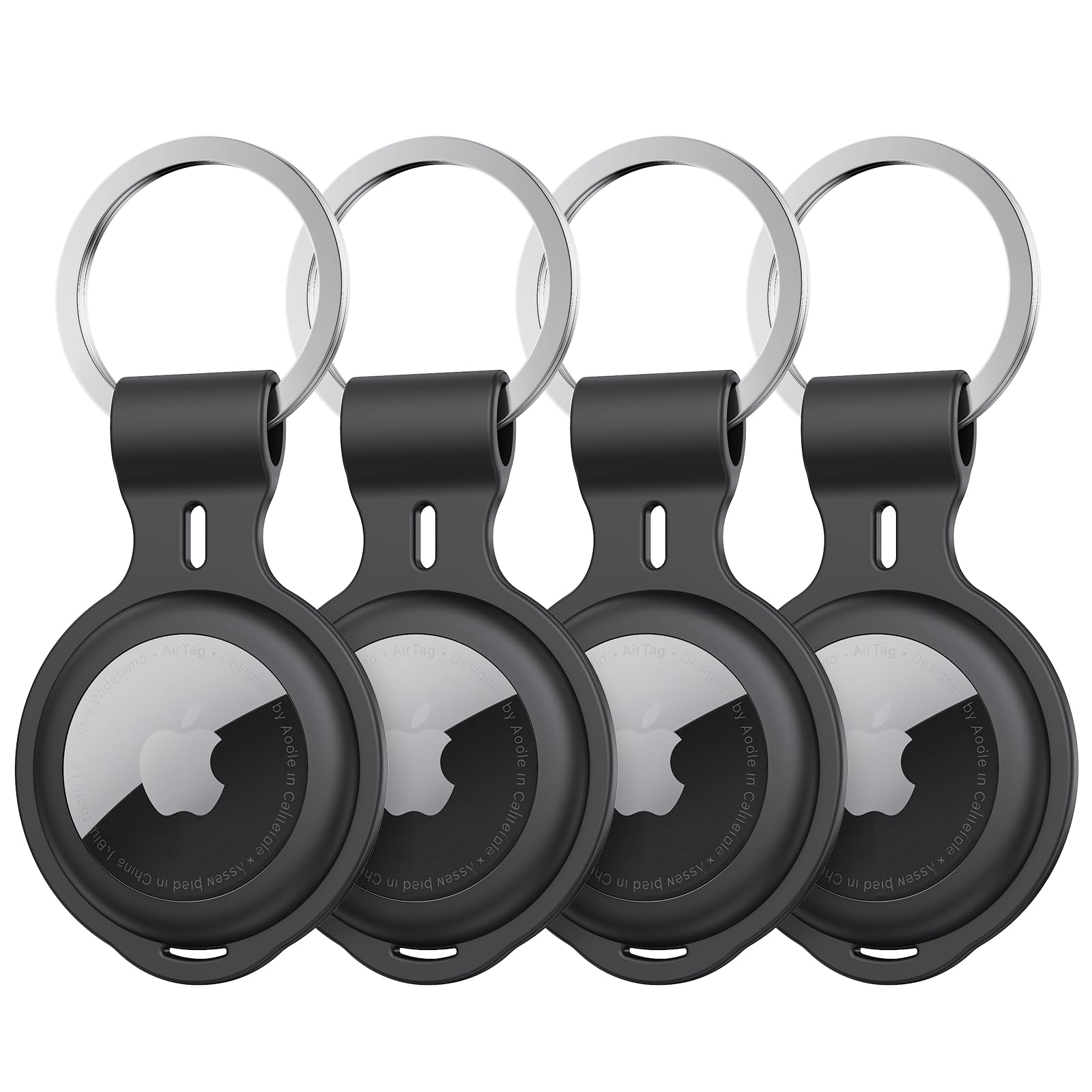 4 Pack Case Compatible with Apple AirTags Holder Keychain Shockproof Silicone for Air Tags Keys Luggage Pets Backpack Secure Fit Anti Loss Durable Metal Key Rings Protective Cover Tracker Accessories
