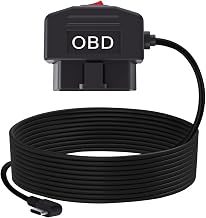 OBD2 OBD Power Cable, OBD to Type C USB OBDII Adapter 11.6-36V to 5V/3A Dash Cam Hardwire Kit with Switch & Low Voltage Protection for Smart Parking Mode Dashcams(11.5FT/3.5M) (Right Angle)