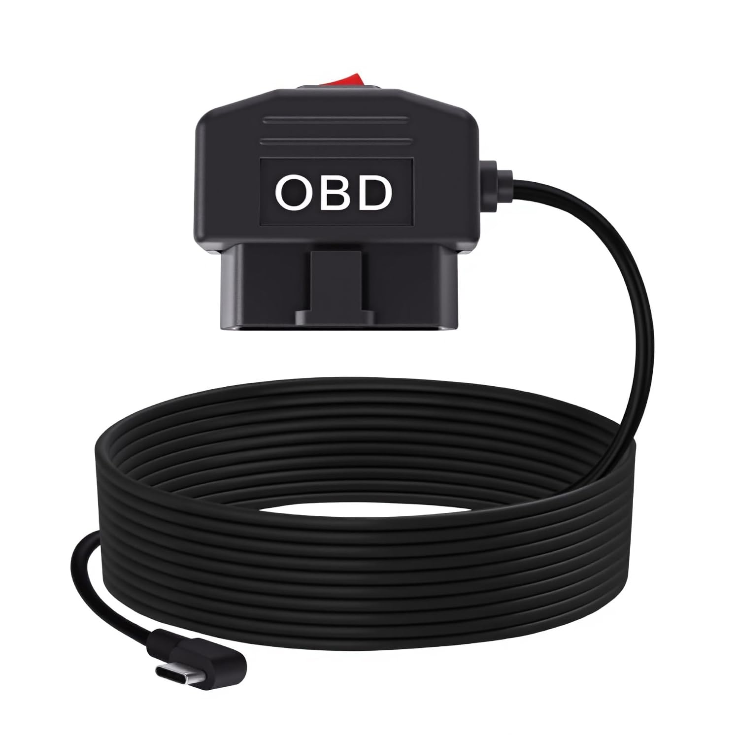 OBD2 OBD Power Cable, OBD to Type C USB OBDII Adapter 11.6-36V to 5V/3A Dash Cam Hardwire Kit with Switch & Low Voltage Protection for Smart Parking Mode Dashcams(11.5FT/3.5M) (Right Angle)