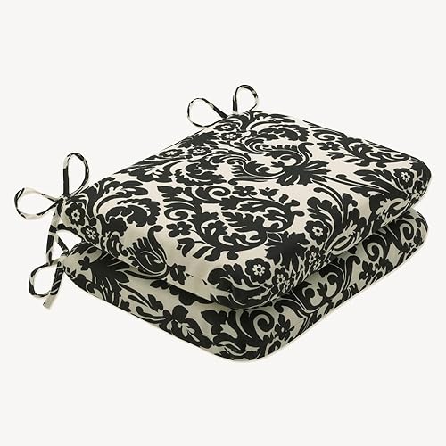 Pillow Perfect Damask - Cojín de asiento redondo para silla de esquina para interiores y exteriores con lazos, relleno de fibra de felpa, resistente