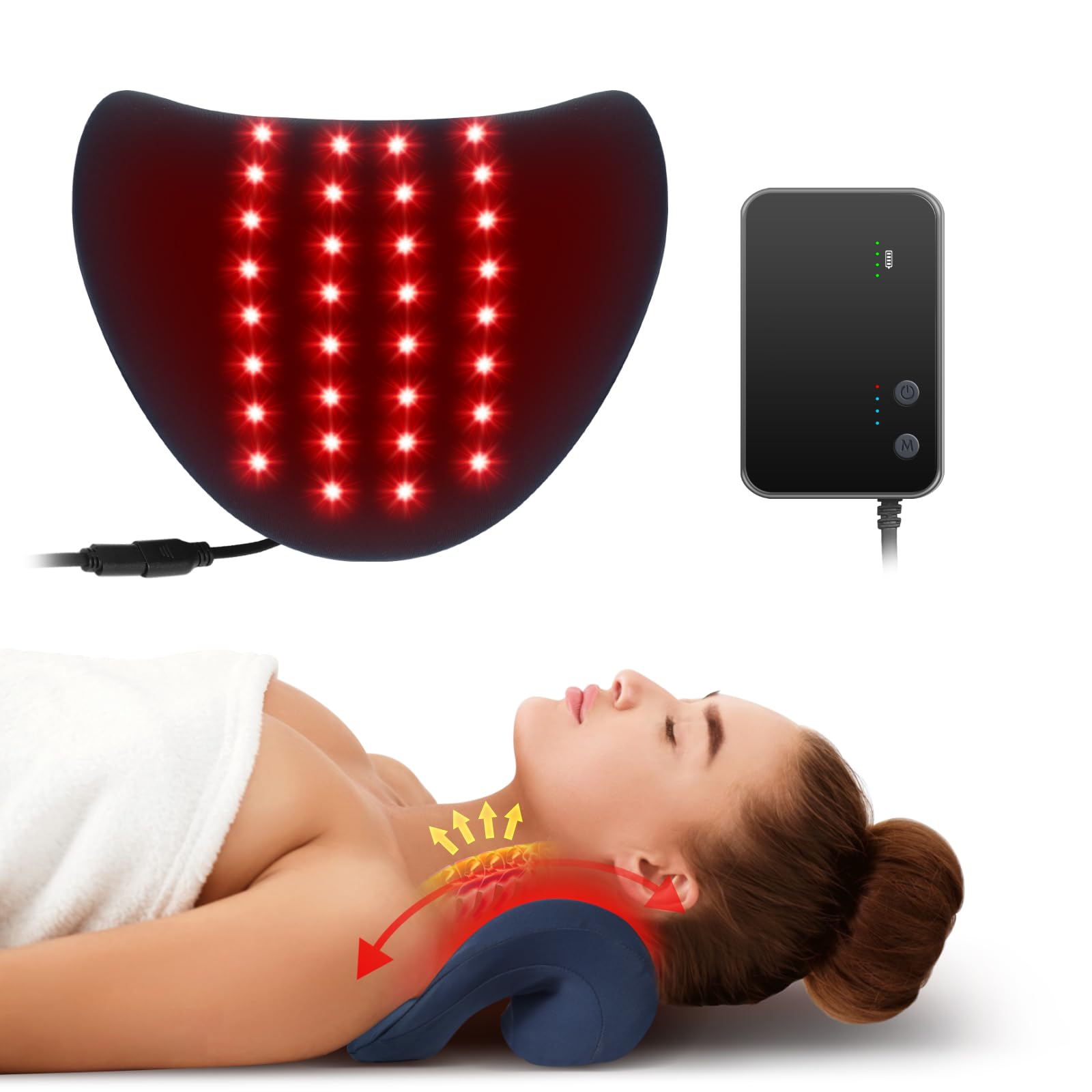 HONGJING Red Light Therapy Heated Neck Stretcher for Neck Pain Relief - Neck Hump Corrector, Neck Cloud Cervical Traction Device with Heating