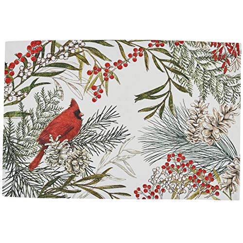 Park Designs White Cardinal Placemat Set of 4 | Winter Table Mats with Red Bird Artwork | Protective Cotton Dining Accents for Holiday Meals | Seasonal Farmhouse Tabletop Layer for Everyday Styling