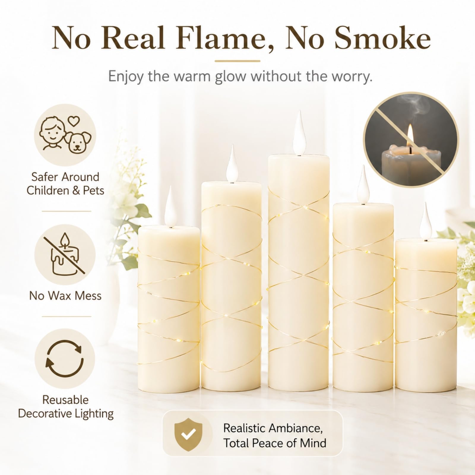 Mateju 5 Pezzi Candele LED Fiamma Oscillante con Telecomando e Timer, Candele LED Decorative a Batteria Luci Senza Fiamma Lunghe per Interni Esterni Camera da Letto Sala (Bianco)