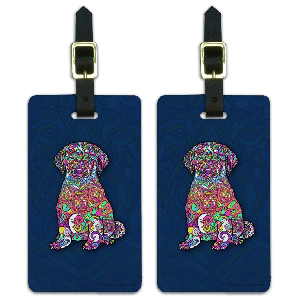 Mosaic Lab Labrador Puppy Dog Luggage ID Tags Suitcase Carry-On Cards - Set of 2