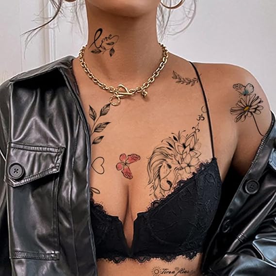 CHARLENT Flower Word Temporary Tattoos for Women