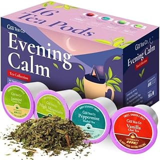 Evening Calm Tea K Cups Tea Variety Pack - 4 Flavors of Keurig Tea K-Cups for Stress Relief - Vanilla Chai, Peppermint, High Mountain, Jasmine Keurig Tea Pods for K-Cup Brewing - K Cup Tea Pods for Keurig 2.0 & 1.0