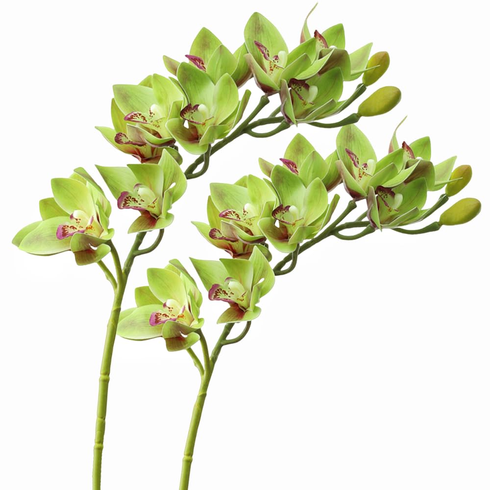 Fleurs artificielles Cymbidium haut de gamme XIYUAN vert 10 têtes jardin et salon