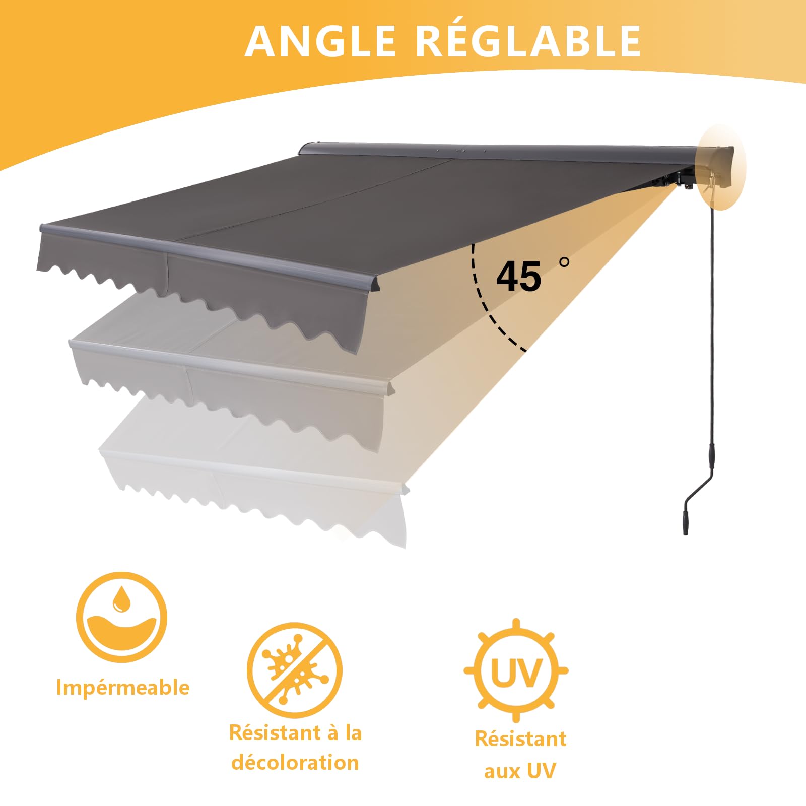 Canopée Store Banne Manuel Semi Coffre Gris 4 x 2.5m – Store Rétractable pour Terrasse, Balcon et Jardin – Manivelle à Gauche – Aluminium et Polyester 280 g/m²