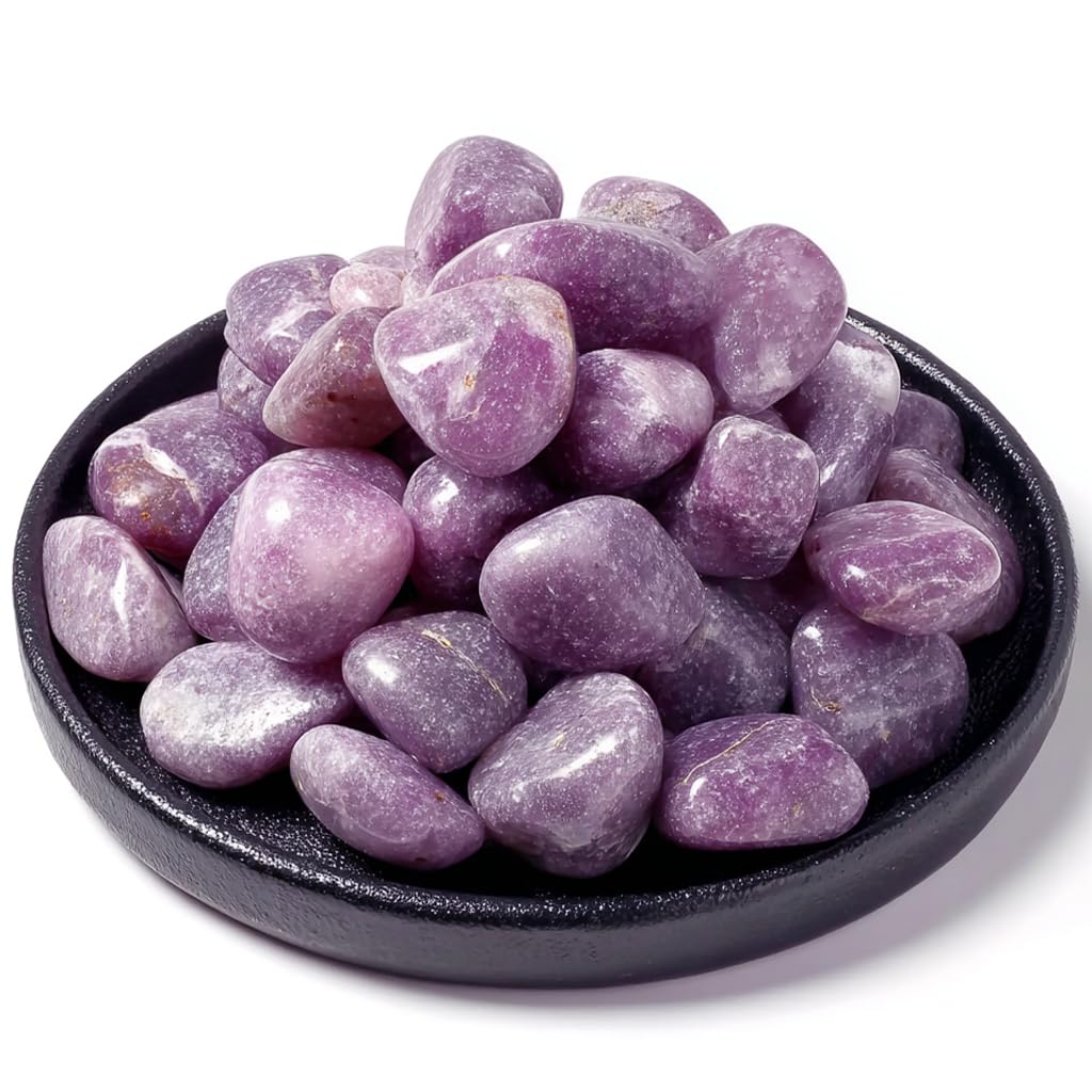 SigMntun Polished Stone Set Lepidolite Crystals, 0.8" Handpicked Tumbled Gemstones Rocks, Pebbles for Reiki, Chakra, Healing, Home Decor
