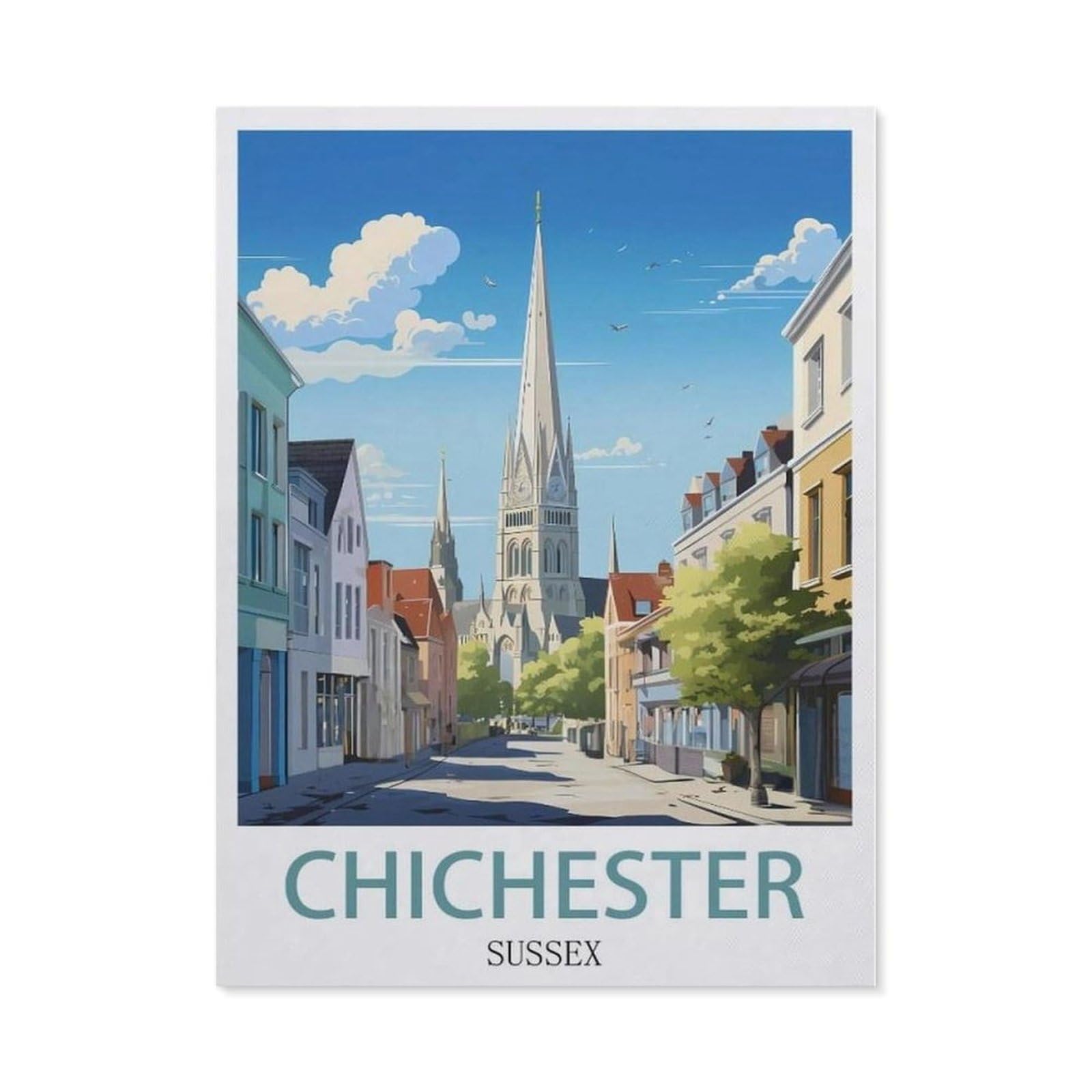Beayodkp （40 X 50 Cm/15.74 X 19.68 Inches） Chichester Sussex Vintage Travel Poster，Diamond Painting Kits For Adults - 5D Diamond Painting Kit Full Drill, Diamond Art Kits For Home Wall Decor-Cf48