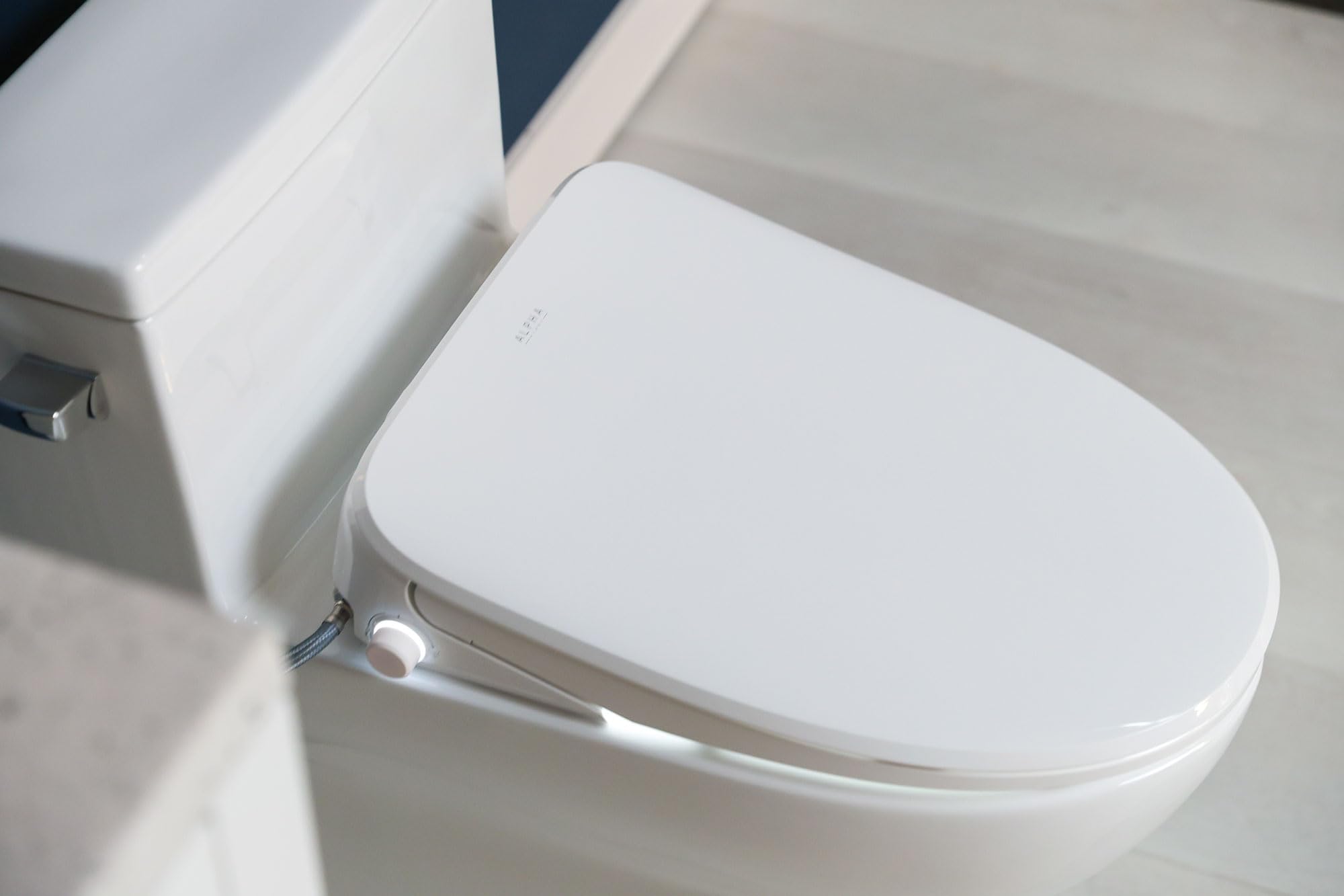 ALPHA BIDET UX Pearl Bidet Toilet Seat in Elongated White Ultra Low Profile Endless Warm Water Arced Stainless — view 4