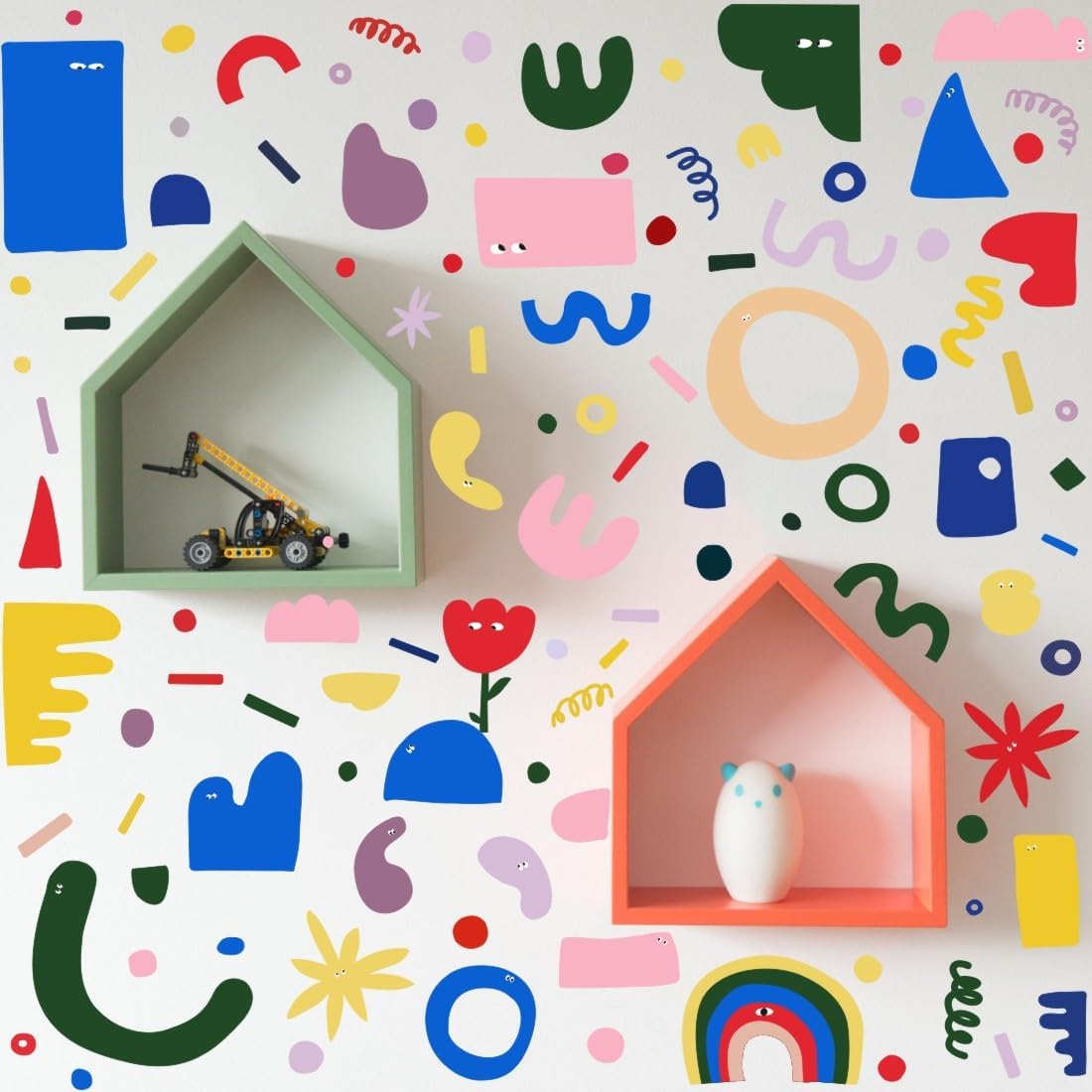 YIMEHDAN Abstract Shapes Wall Decal,Colorful Irregular Polka Dot Vinyl Wall Stickers, Removable Modern Geometric Artwork for Classroom Playroom Bedroom Decor