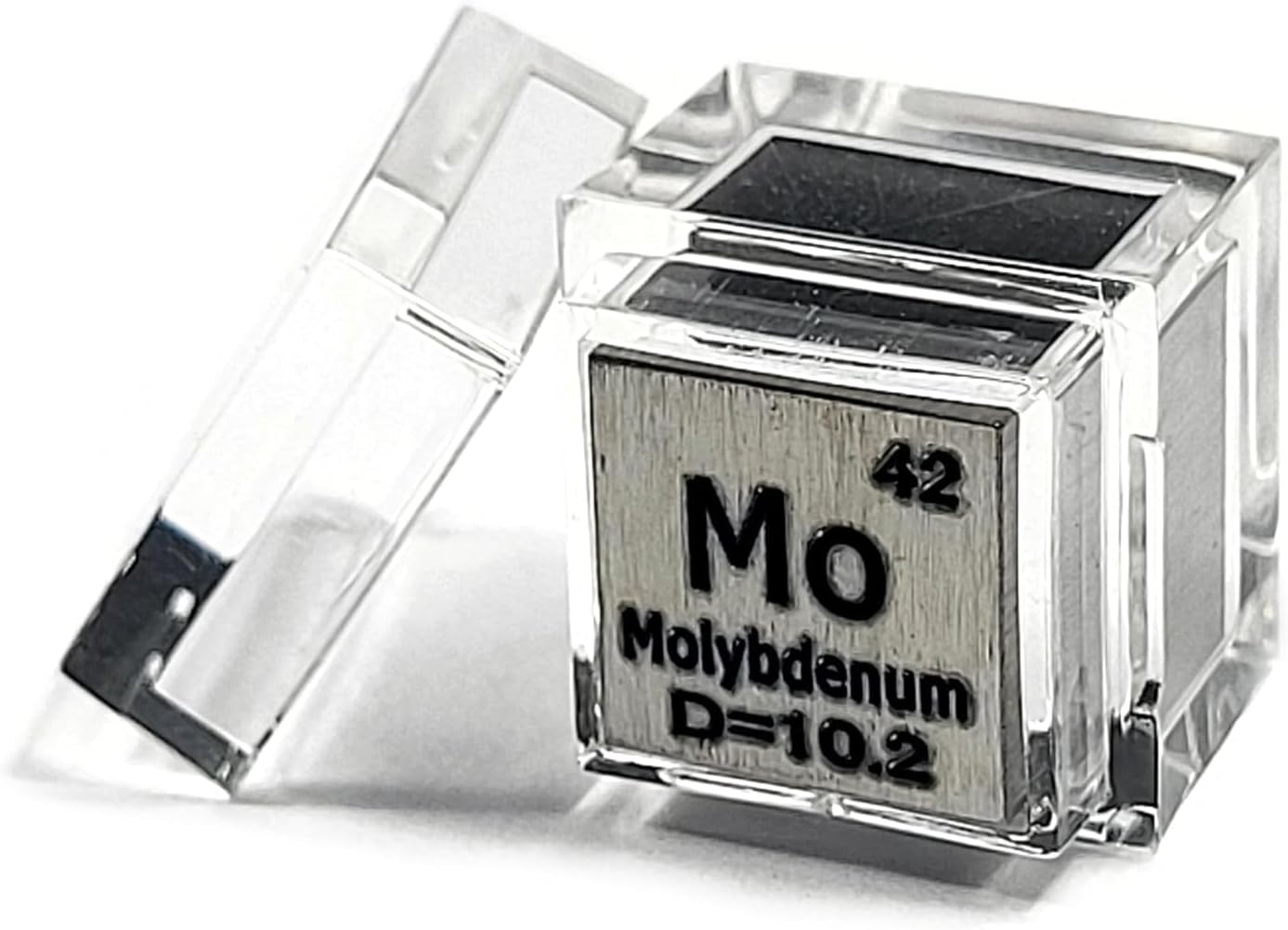 0.39" 10mm Molybdenum Metal Cube Mo up to 99.9% Pure Periodic Table Element Engraved Density Collection Science Education Display Block Cube + Acrylic Case Box - 1PC