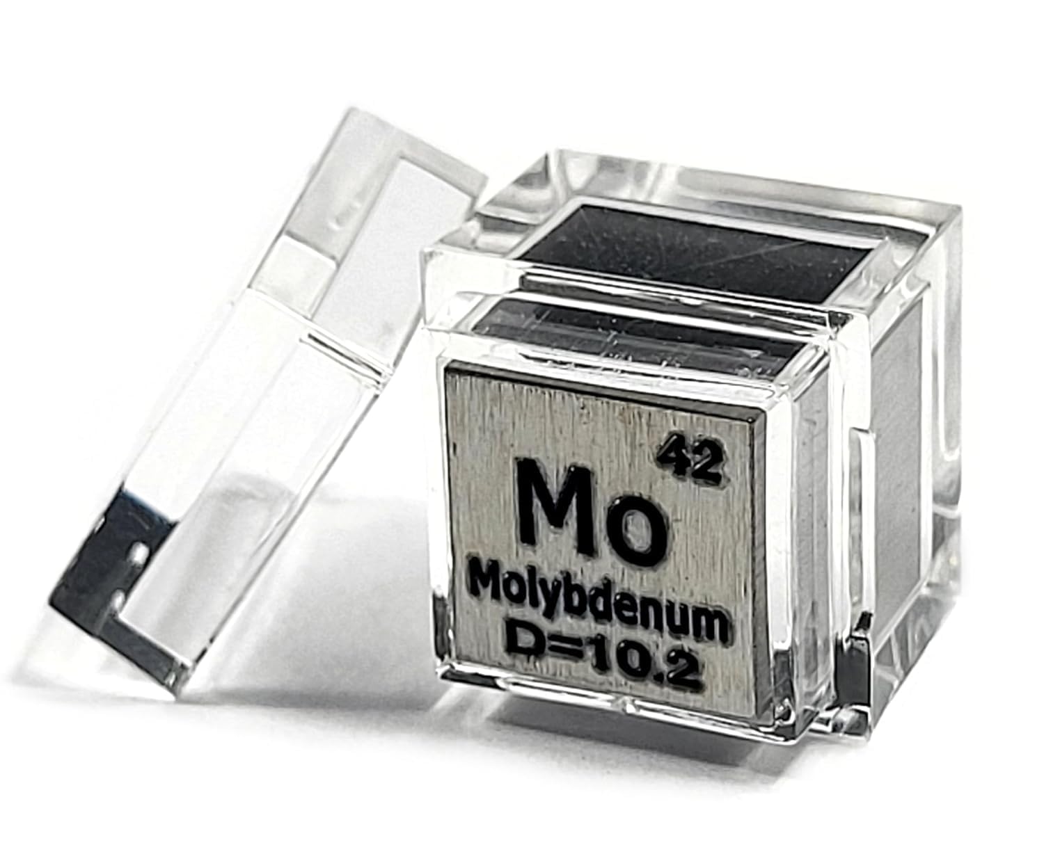 0.39" 10mm Molybdenum Metal Cube Mo up to 99.9% Pure Periodic Table Element Engraved Density Collection Science Education Display Block Cube + Acrylic Case Box - 1PC — image 1