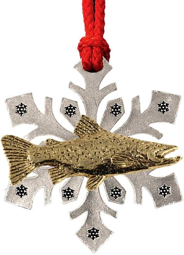 Handcrafted Gold Plated Bull Trout Hanging Snowflake Ornament Gift for Fishermen to Decorate Holiday Wreaths and Christmas Trees - Made in United States - SKU FG024SF