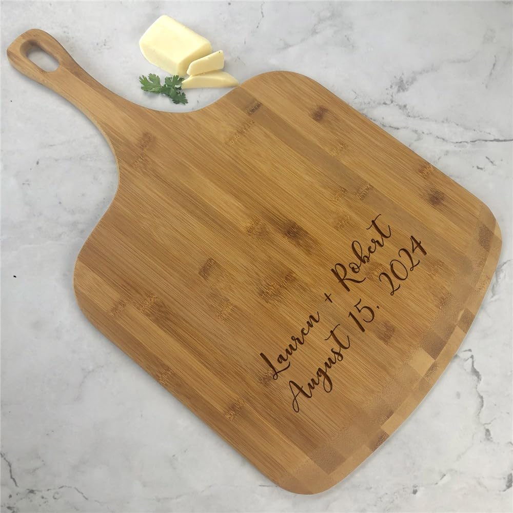 Personalized Bamboo Pizza Peel, Two line message (script), Measures 23 1/2