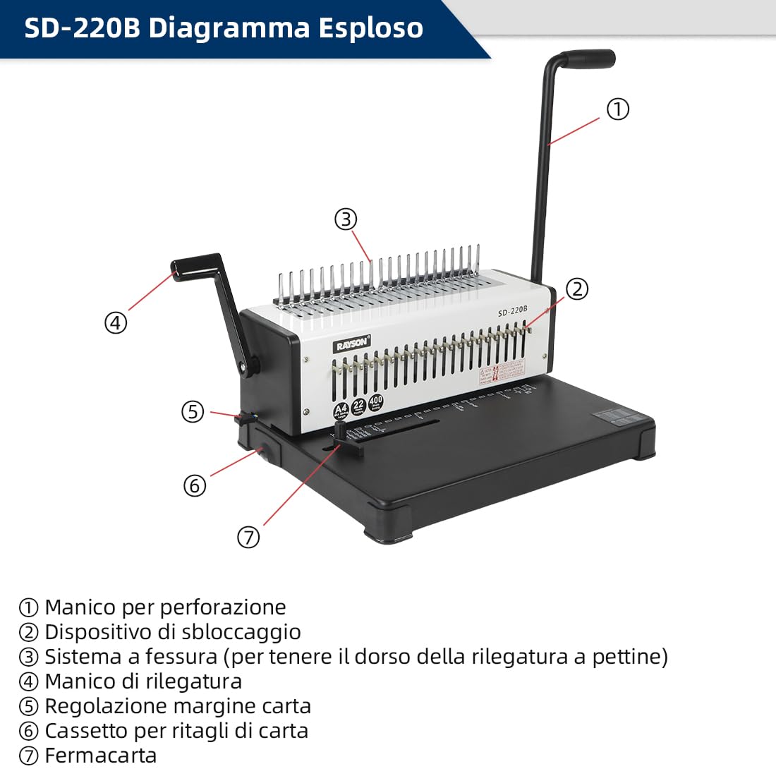 RAYSON SD-220B Rilegatrice Spirale Plastica, 21 Fori, 400 Fogli