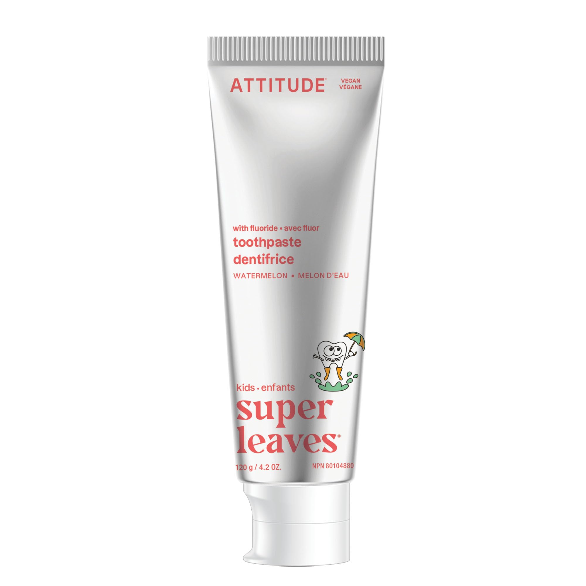 ATTITUDE Toothpaste with Fluoride, Prevents Tooth Decay and Cavities, Vegan, Cruelty-Free and Sugar-Free, Watermelon, 4.2 Oz