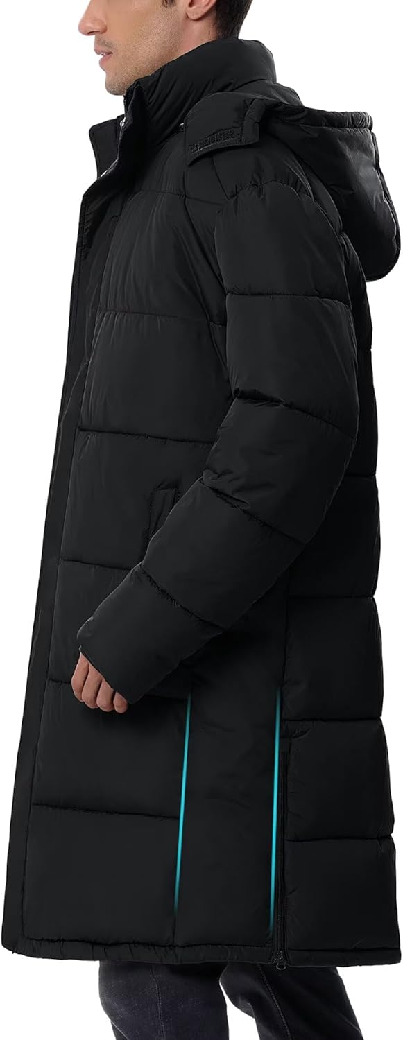 Men's Lightweight Long Winter Puffer Coat Water-Resistant Insulated Quilted Jacket Warm Parka for Cold Weather - Image 2