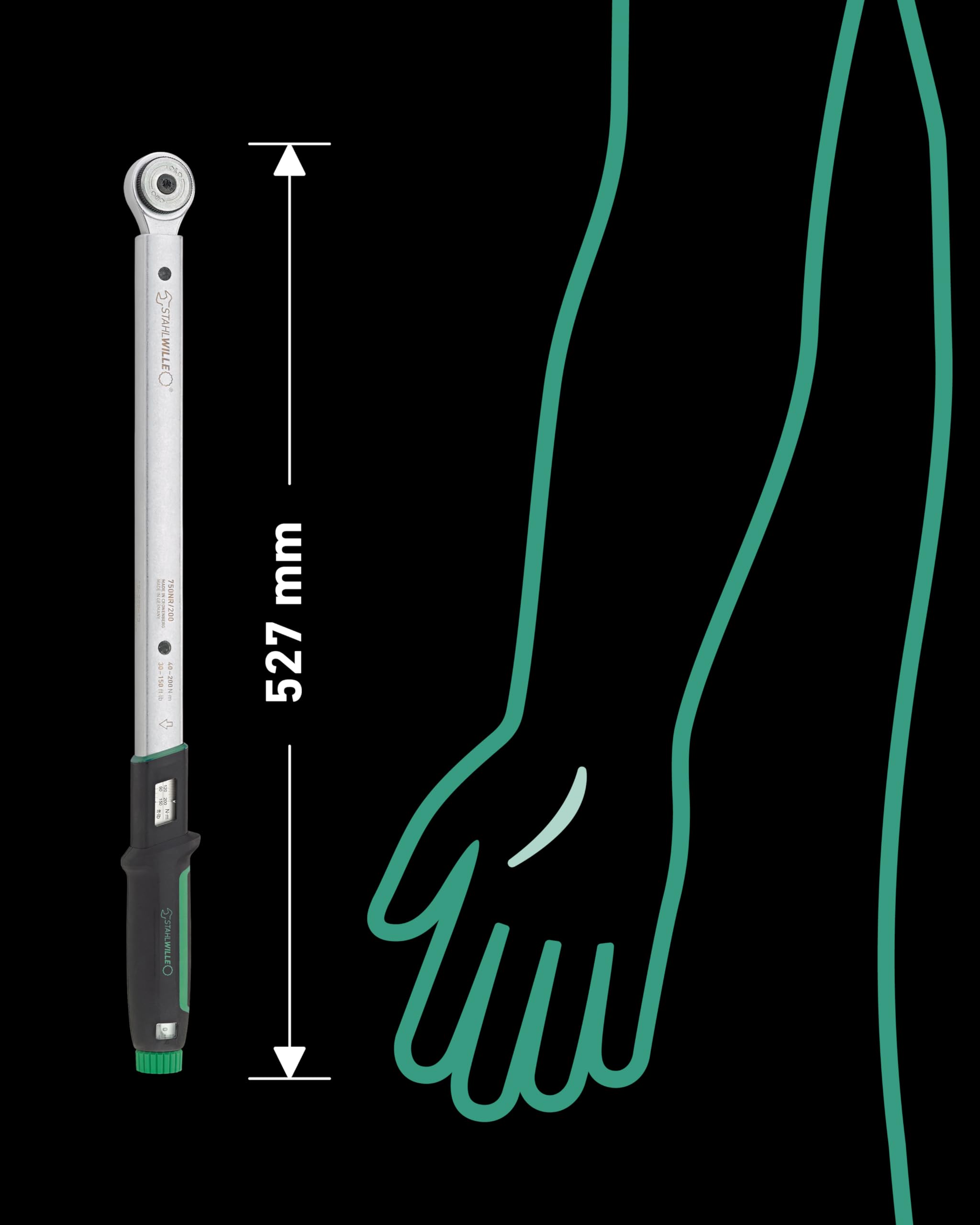 STAHLWILLE 750NR/200/3/1 - Juego de cambio de neumáticos para coche (5 piezas, con llave dinamométrica de 1/2", 40-200 N·m, llave de vaso 17, 19, 21 mm + extensión, fabricado en Alemania)