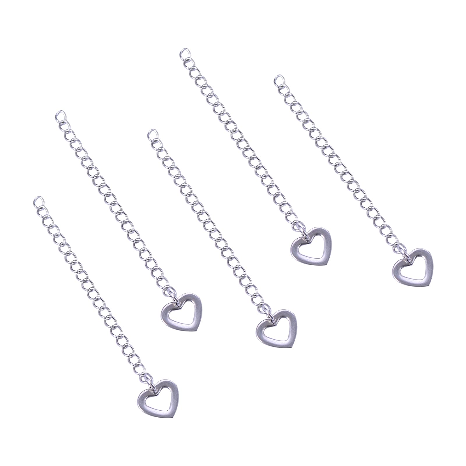 Airssory 100 Pcs 2.36" 304 Stainless Steel Removable Chain Extender with Hollow Heart Pendants for Necklace Bracelet Anklet DIY Making