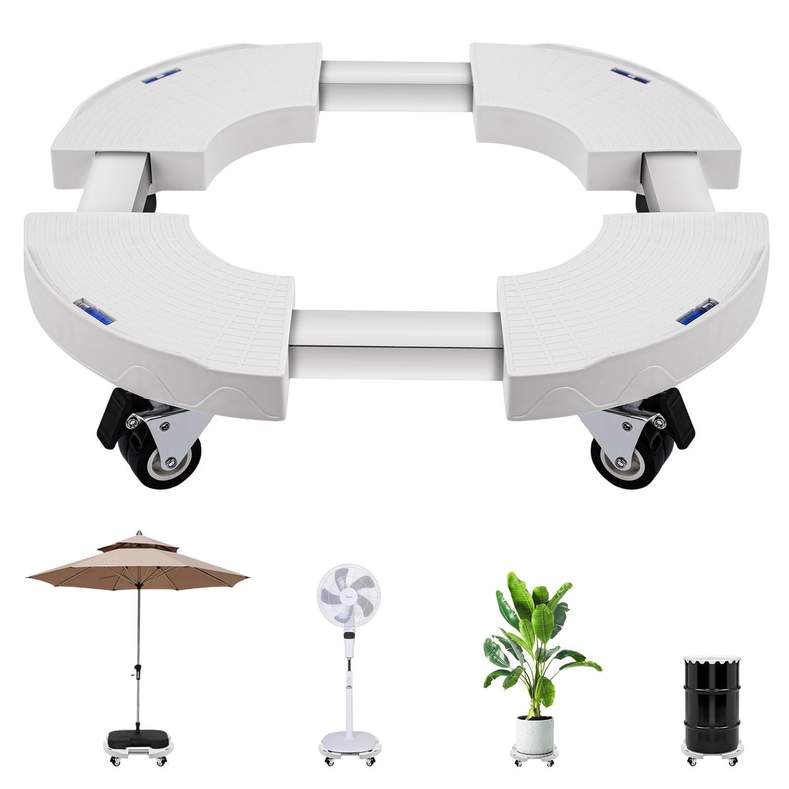 DEWEL Plataforma con Ruedas Ajustable 38.3-51.5cm Base para Planta con Ruedas Soporte para Plantas Exterior Capacidad de 200 KG Adecuado para Macetas Jardín Interior Exterior (Blanco) | Soporte para Plantas Exterior Capacidad de 200 KG Adecuado para Macet