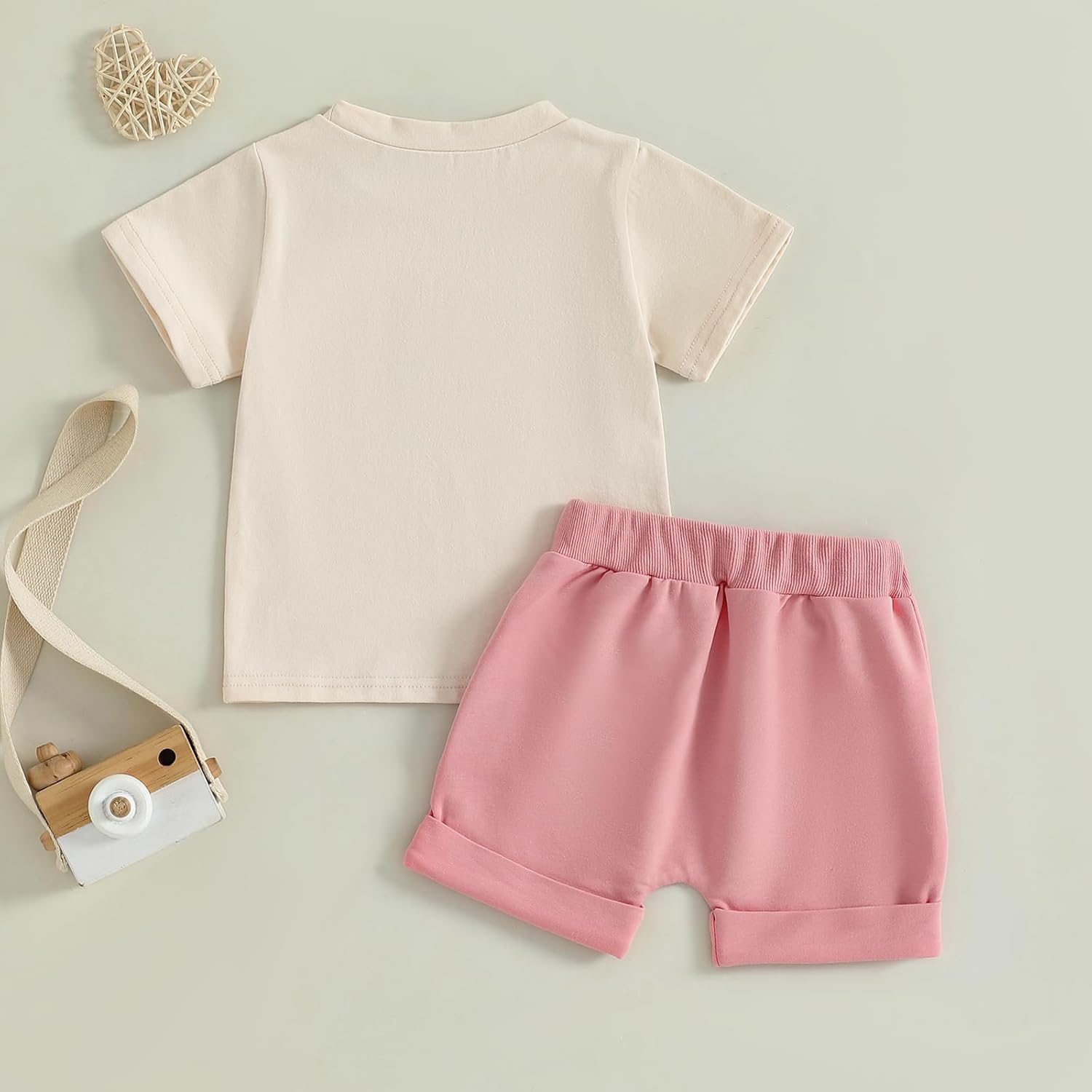 WZTYYDS Toddler Baby Girl Summer Clothes Letter Heart Embroidered Short Sleeve T-Shirt Tops Solid Shorts 2 Piece Outfit - Image 3